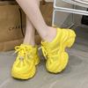Fashion 9CM Women's Thick Bottom Slip-On Slippers Air Mesh Synthetic Leather Sandals Summer Platform Wedge Flats Breathable Hollow Shoes