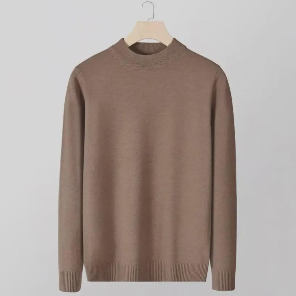 "2024 Autumn/Winter Men's Youth Half Turtleneck Knitted Sweater - Casual Mid-Neck Top"