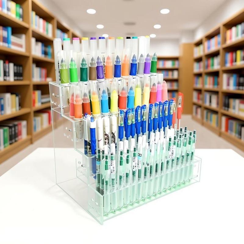 Acrylic Transparent Pen Holder: Large Capacity Desktop Organizer Stand for Stationery Storage and Display.
