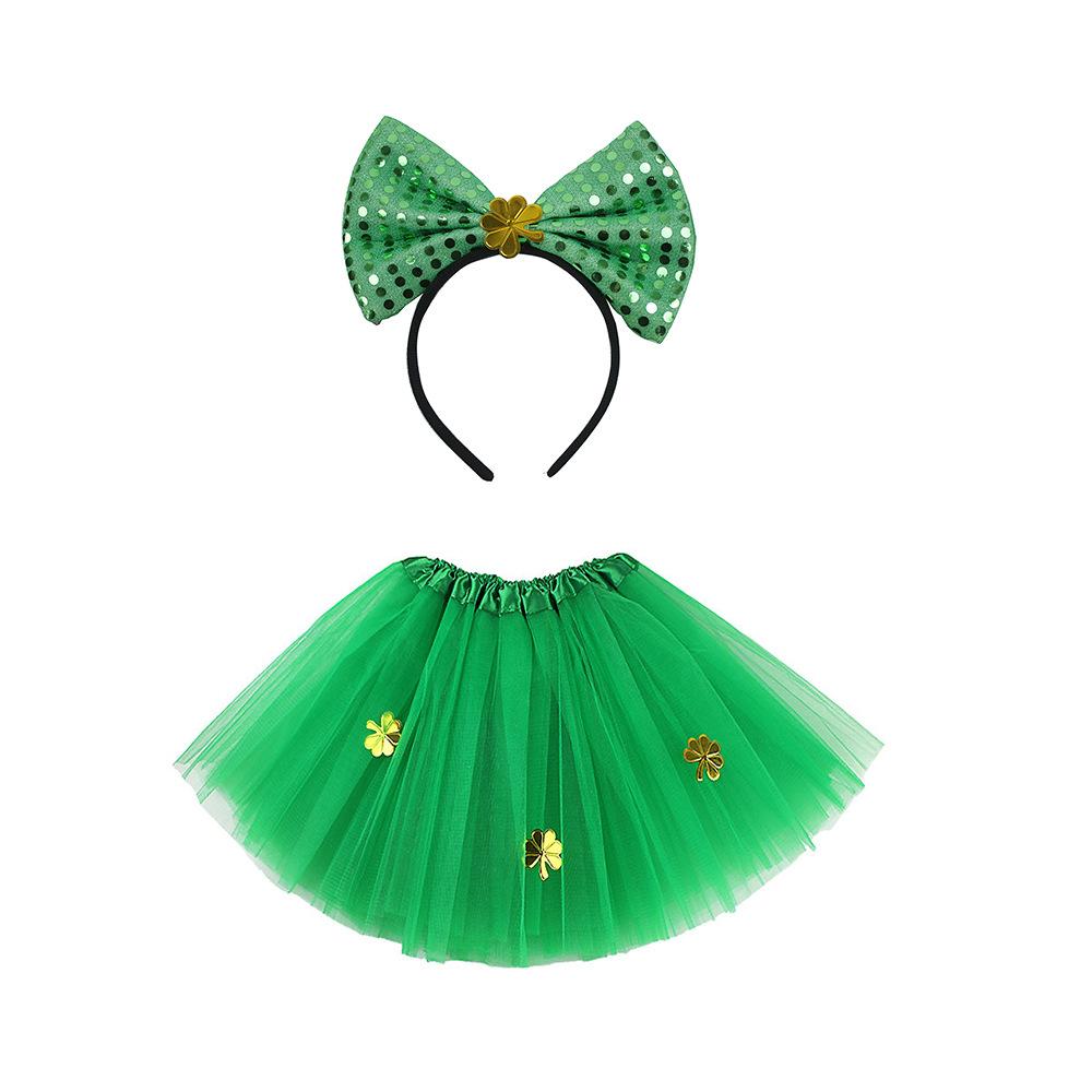 Stpatricks Day Lucky Green Clover Adult Sequin Yarn Short Skirt Hoop Festival
