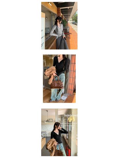 Women's Lace-up Deep V-neck Lyocell Tencel Wool Slimming Base Layer Top
