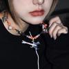 Cool Punk Guitar Pendant Necklace Hollow Star Rainbow Rhinestone Choker Collarbone Necklace Hip Hop Jewelry Y2K Choker