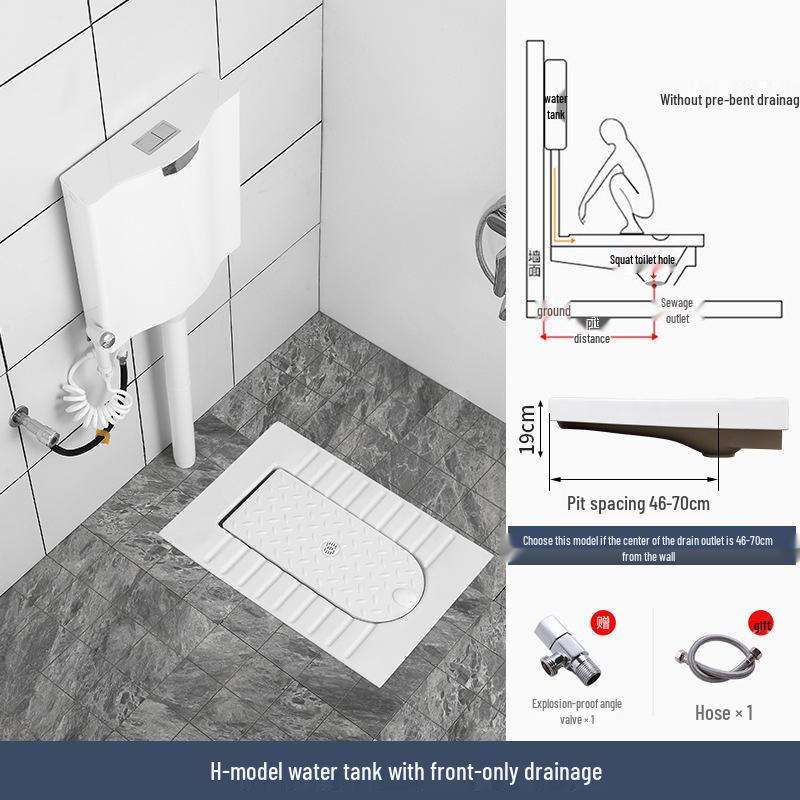 Compact Ceramic Squat Toilet with Flip Lid and Cover Plate