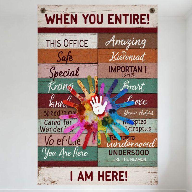 Инклюзивный Офис Сообщества Причудливая Металлическая Жестяная Табличка с Разноцветным Отпечатком Руки, Мотивационные Слова Вертикальная Доска Деревенский Дизайн f 20x30cm（7.8x11.8inch）