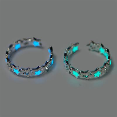 Fluorescent Luminous Hollow Star Ring Glow Pentagram Opening Adjustable Ring Simple Alloy Ring Jewelry