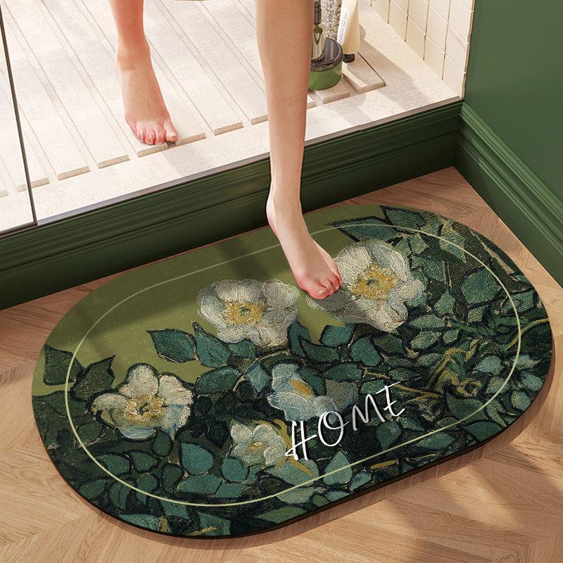 American Retro Flower Diatom Mud Floor Mat, Water-Absorbing Quick-Drying Foot Pad At The Bathroom Door, Washtable, Non-Slip Foot Pad
