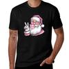 Cool Santa with Pink Sunglasses and Bubblegum - Holiday Peace Sign Art T-Shirt Casual Loose Fit