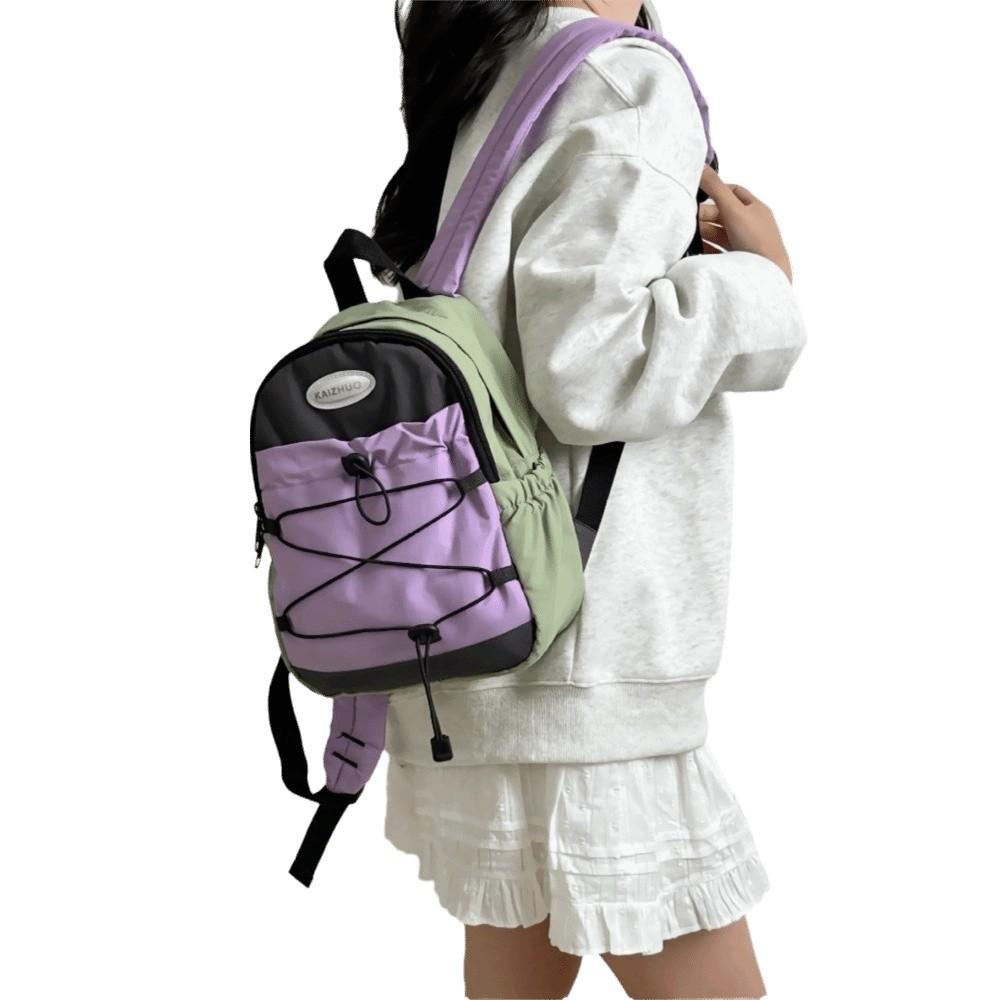 Solid Color Lightweight Backpack Large Capacity Student Schoolbag Nylon Shoulder Bags Unisex Purple Green