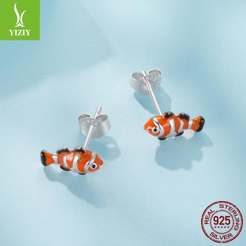 Zabawne Kolczyki Sztyfty z Olejem Rybki Błazenka, Personalizowane Inteligentne Kolczyki Sztyfty ze Srebra Próby S925