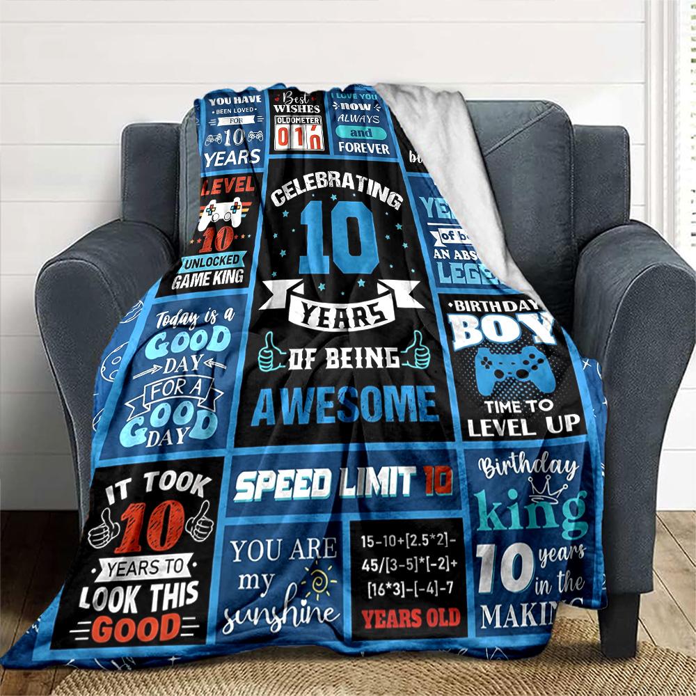 10Th Birthday Celebration Cozy Blanket for Sofa Couch Office Bed Picnics Four Seasons Multipurpose Modern Ideal Gift For Thanksgiving Y1