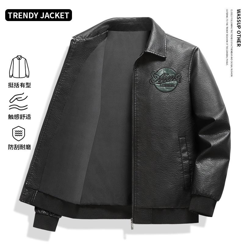 Slim-fit locomotive men's leather jacket spring and autumn lapel collar large size youth windproof trendy leather jacket men