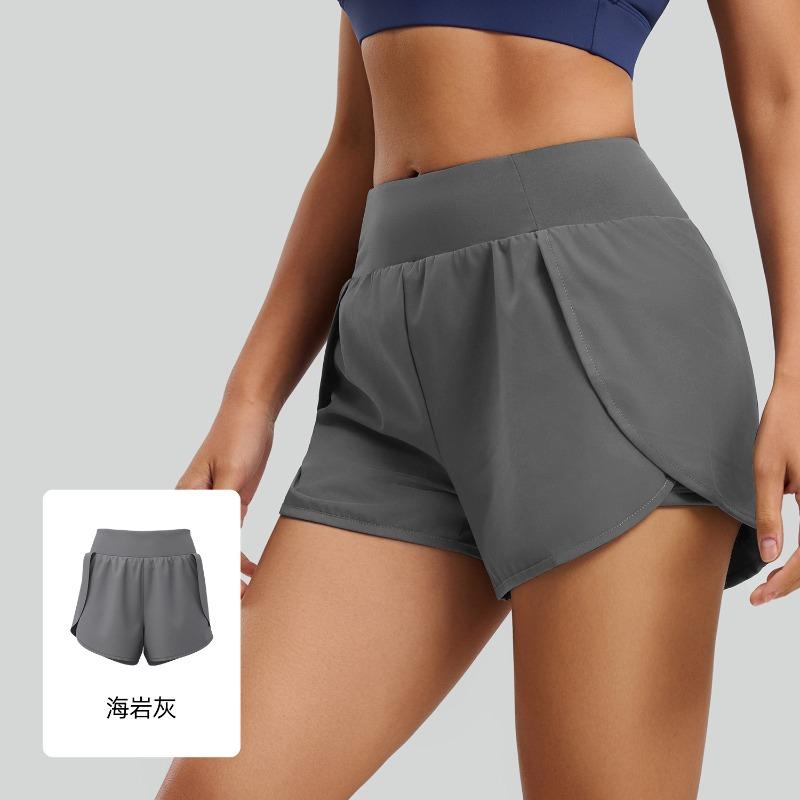 

Fake two-piece sports shorts women s breathable anti-light side pockets running fitness yoga pants three points XXL