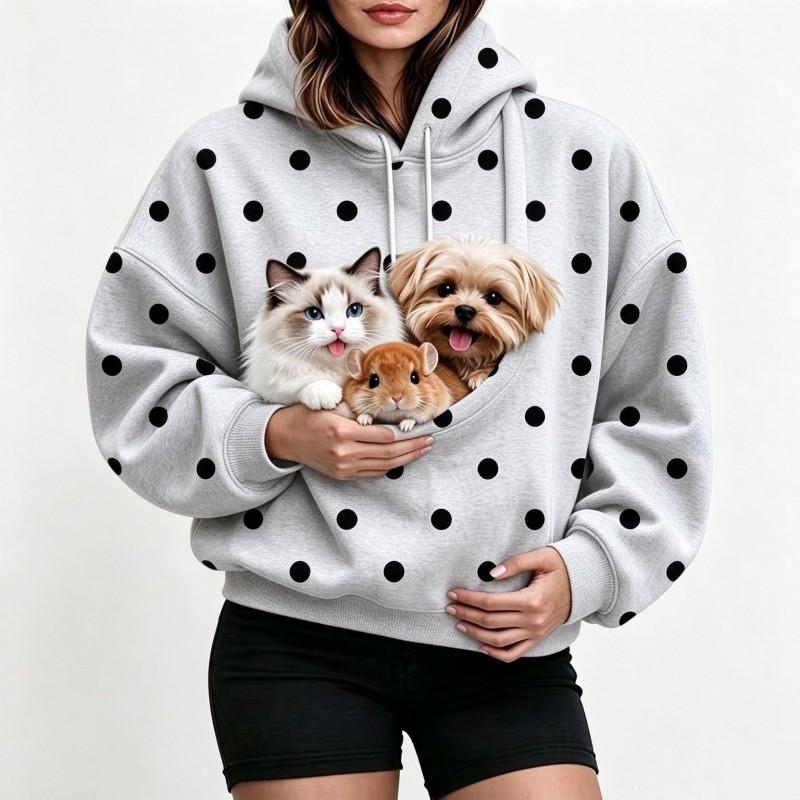 Womens Polka - Hooded Sweatshirt Loose Fit Long Sleeve Casual Pullover With Pocket