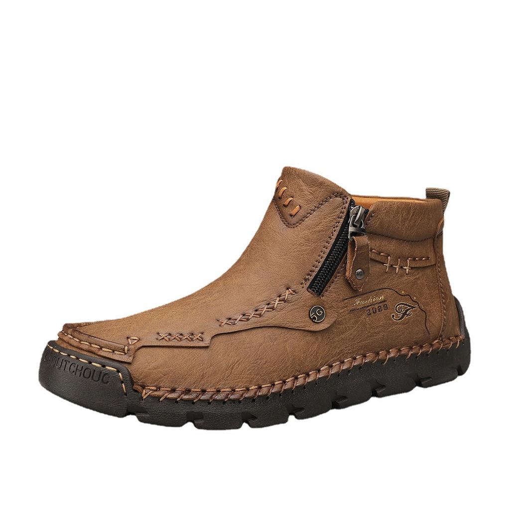 Men's Martin Boots Autumn and Winter Large Size Men's Short Boots Casual Fashion Hand Sewn Fleece Tooling Boots