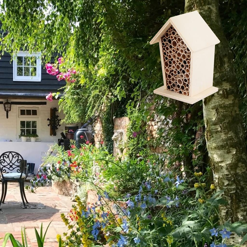 Wooden Insect Bee House Wood Shelter Nesting Box for Outdoor Garden Decoration