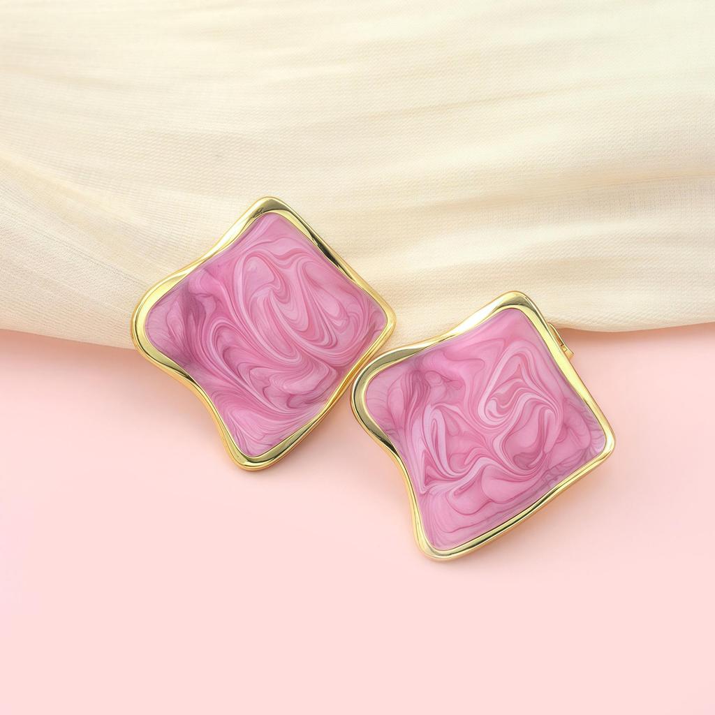 Cross Drip Oil Square Irregular Stud Earrings – Light Luxury, Unique Design, Fashionable Versatile Accessories