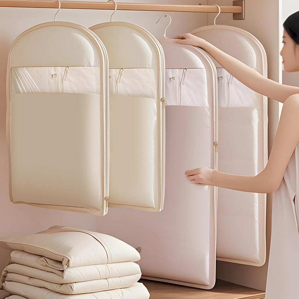 Space Saving Hanging Garment Bag with Self Compression Zipper Coat Storage Bag Transparent Visibility for Closet Storage