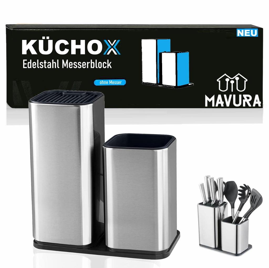 KÜCHOX Edelstahl Messerblock ohne Messer Küchenhelfer Organizer unbestückt 2in1