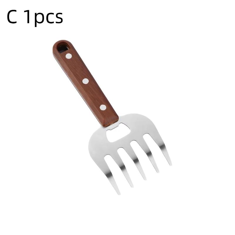 1/2 Pièces Coupe-Viande en Acier Inoxydable Protecteur de Doigt Fourchette à Viande de Cuisine Manche en Bois Manche Long Griffes Outil de Grillade Barbecue