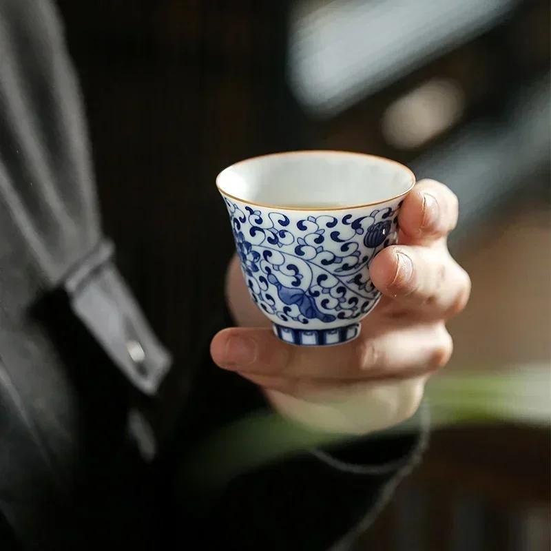 1 Stück Jingdezhen Handbemalte Blau-Weiß-Porzellan Teetasse Meister Meditationsbecher Handgefertigte Keramik Teeschale Chinesisches Teeservice