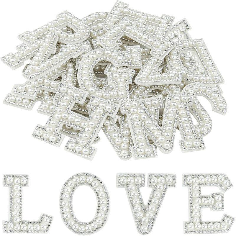 Self-Adhesive DIY Rhinestone Letter Stickers for Clothing and Accessories - 26 English Letters with Pearl Rhinestones