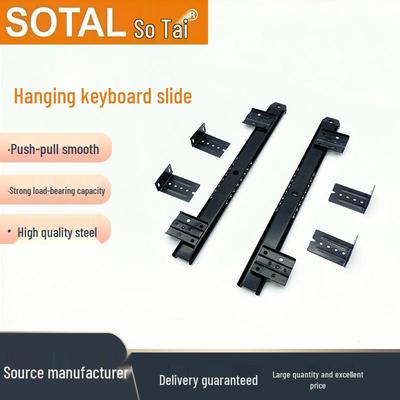 Two-Section Computer Desk Keyboard Tray Slide Rail with Hanging Bracket and Ball Bearing Drawer Rail.