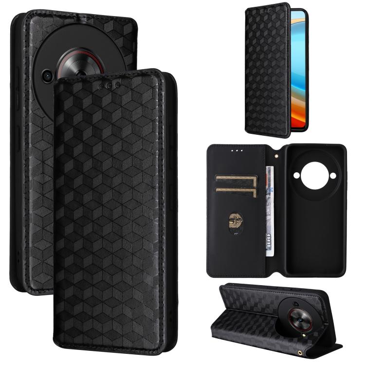 Cubic Grid Texture Flip Leather Phone Case