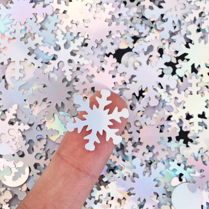 Christmas Laser Snowflake Confetti Iridescent Silver Small Round Dot Sequins Artificial Snow Xmas Tree Decoration Party Supplies