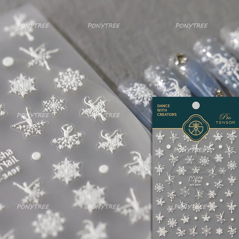 1 Piece 5D Embossed White Snowflake Nail Stickers Winter Christmas Snowflake Nail Art Stickers Self-adhesive Decorative Slider