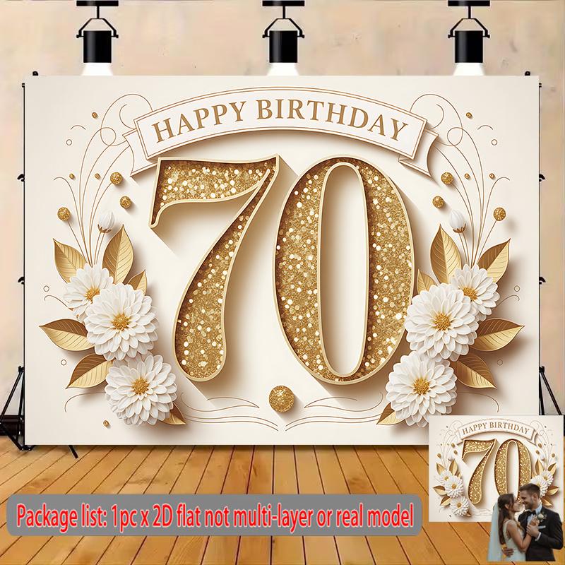 Party Backdrop 70Th Birthday Balloon Glitter Flat Golden Number Event Backdrop Decoration Front Door Decor