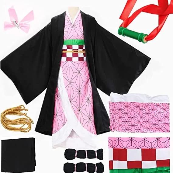 Anime Tanjirou Kamado Nezuko Cosplay Dames en Heren Kimono Cosplay Kostuum Sets M roze