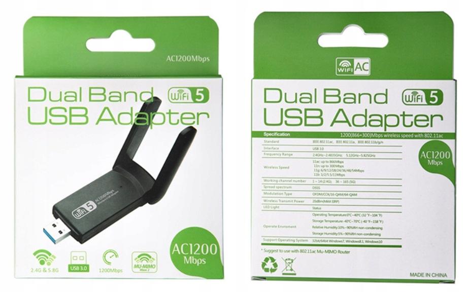 Karta Sieciowa Wifi 1200Mbps 5Ghz Usb 3.0 + Antena