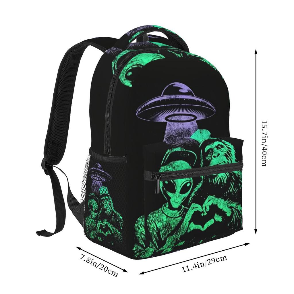 Funny Bigfoot And Alien Heart-shaped Hand Pattern Student Backpack School Bag Travel Daypack for Men Women Bookbag Shoulder Bags