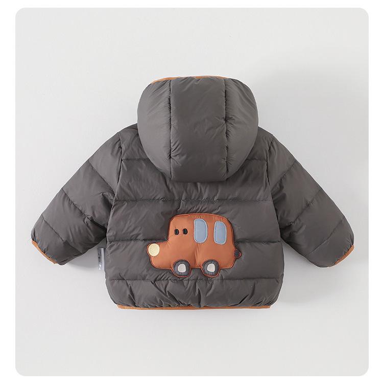 Baby Cartoon Hooded Down Jacket - Warm Autumn/Winter Long-Sleeved Zipper Shirt for Boys' Outdoor Wear
