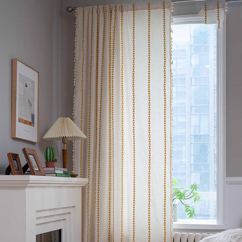 Jingga Embroidered Rod Pocket Semi-Blackout Curtain