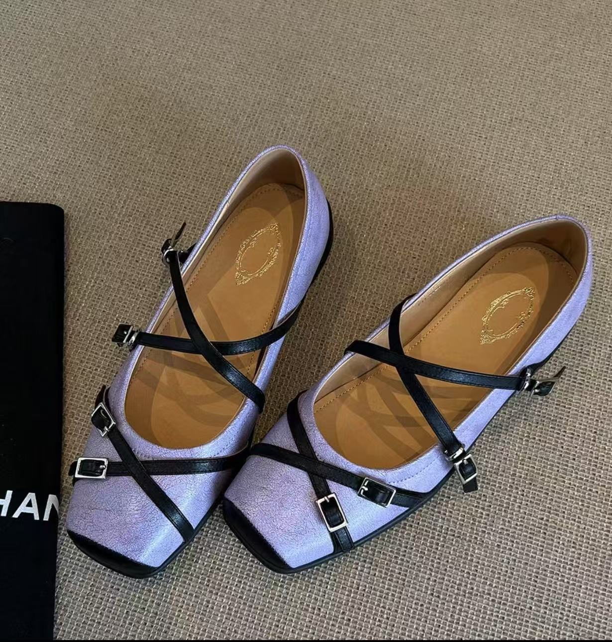 

Туфли-лодочки из спилковой кожи первого слоя, персонализированные, квадратный носок, перекрестные ремешки, нишевый дизайн, омолаживающие 35