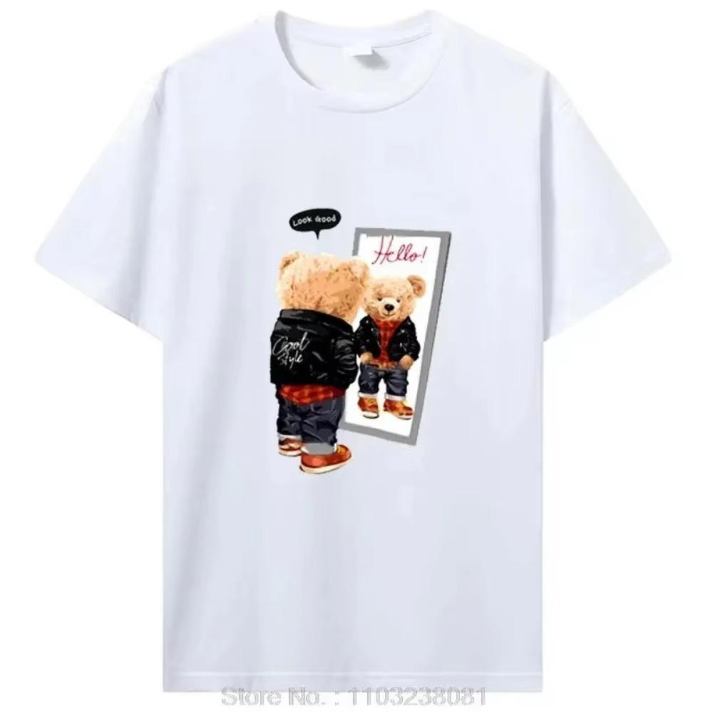 Teddy Bear Playing Badminton Tshirt Exercise Clothing Cotton Tops Graphics Kawaii Men Women Short Sleeve Printed T-Shirt
