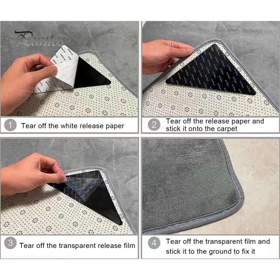 4Pcs Double Sided Rug Pads Triangular Design Washable Anti-Slip Grips Strong Adhesion Rug Stickers for Hardwood Floors