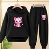 Children Clothes Sweatshirt Set Hooded Sweatshirt with Long Pants Cartoon and Lively Little Cat Girl Pink Set 3-13 Years Old Top
