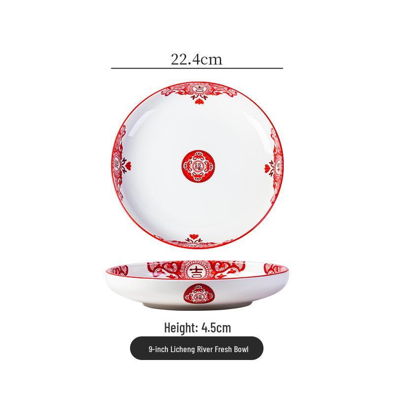 Retro Keramik Suppen- & Nudelschüssel Set: Gebratenes Schweinefleisch in der Schüssel, Glücks-Pfannengericht-Teller, Snack-Teller, Küchenutensilien