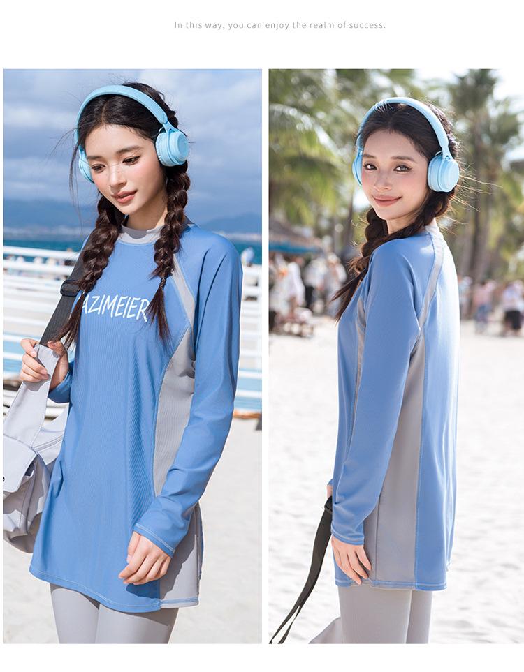 Women's Two-Piece Long Sleeve Quick-Dry Surfing Suit with Sun Protection