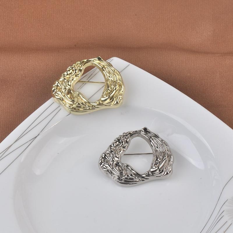 Broșe rotunde mari la modă, culoare aurie argintie, pentru femei, broșă minimalistă din metal, cu pliuri neregulate, bijuterii cadou