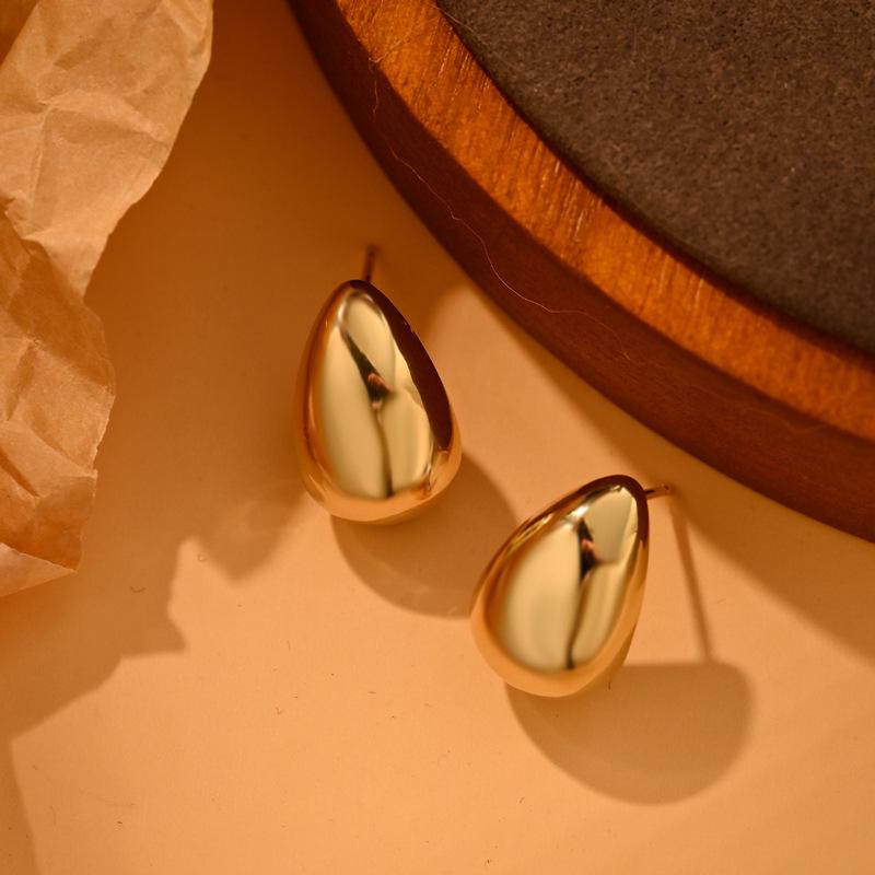 S925 Silver Teardrop Stud Earrings with Brass Texture - European and American Style