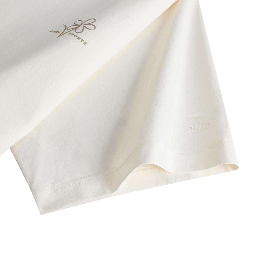 Anta Loose Short Sleeve Knitted T-Shirt Women tops Ivory-White 962628107-1