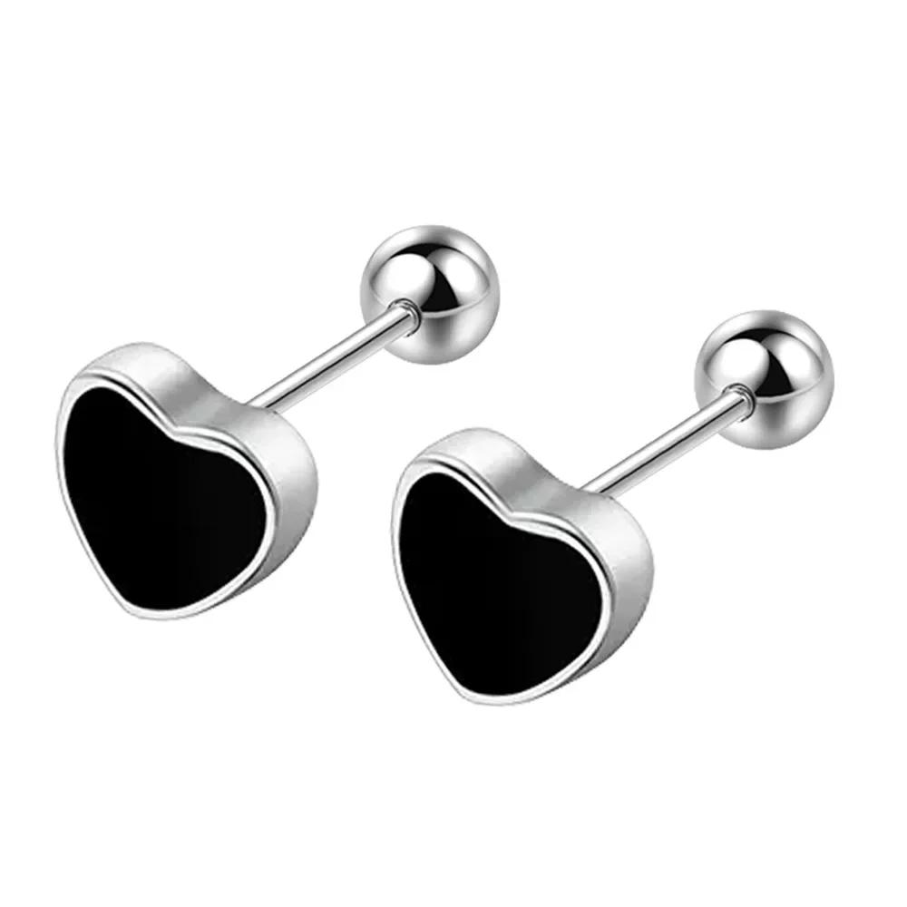 925 Silver Black heart Star Round Small Stud Earrings for Women Luxury High Quality Wedding Party Jewelry Gift