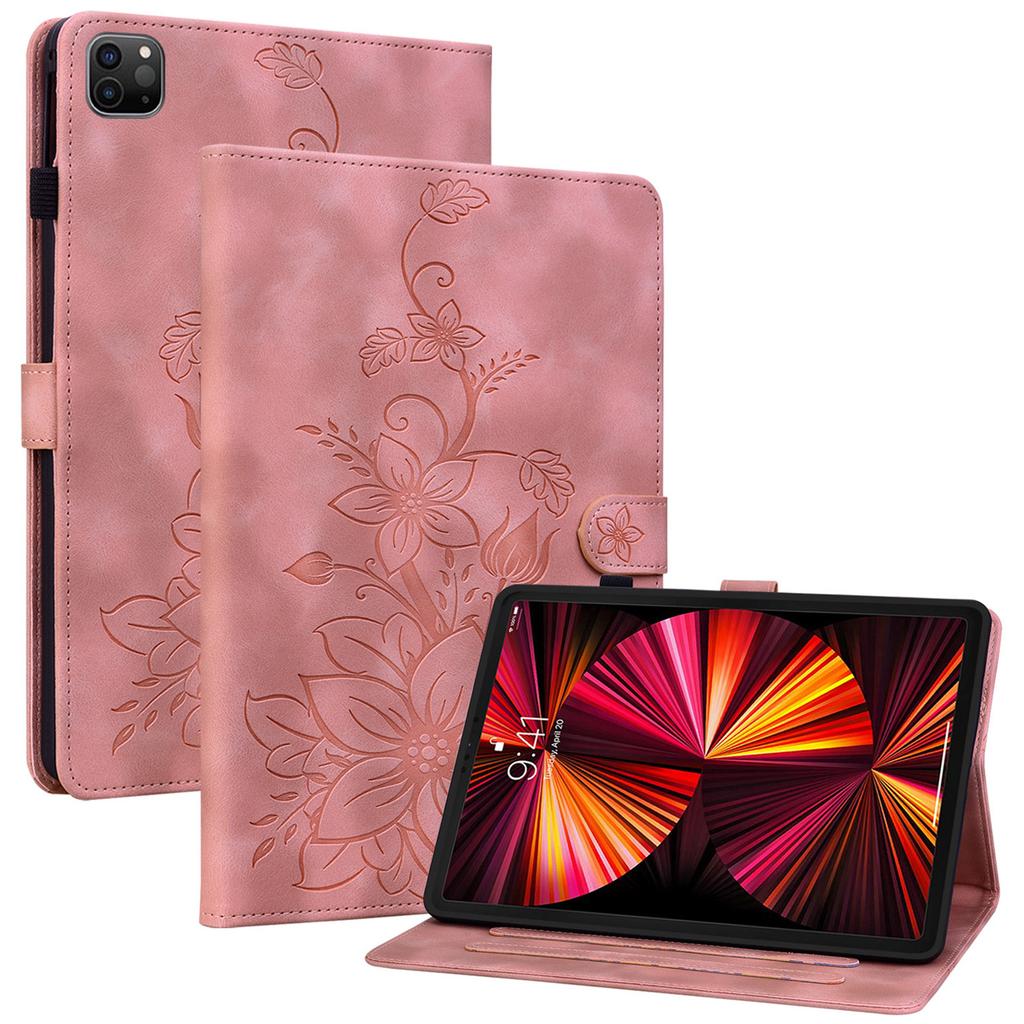 For iPad Pro 12.9 (2020)/(2021)/(2022) Tablet Case Shockproof Flower Imprint PU Leather Flip Cover