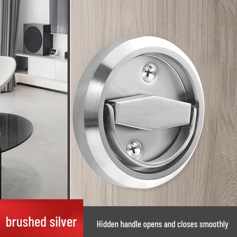 No-Drill Stainless Steel Hidden Door Pull Handle with Lock - Invisible Round Sliding Ring for TV Background Wall