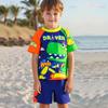 2025 Three-Piece Dinosaur Graffiti Short-Sleeve Swimsuit Set for Boys