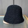 New plush knitted bucket hat women's solid color simple knitted hat with a small face and no face covering thermal basin hat