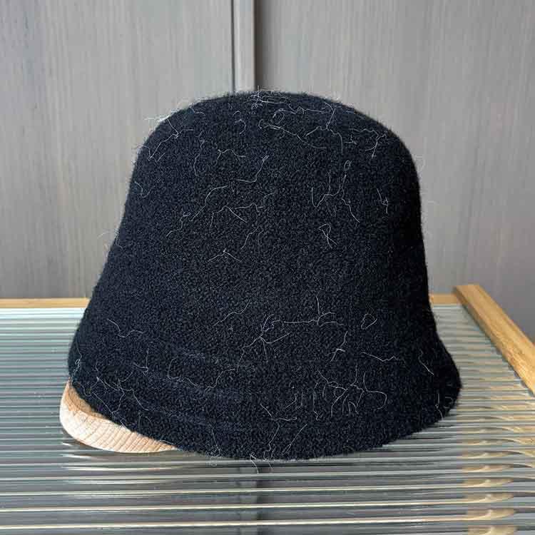 New plush knitted bucket hat women's solid color simple knitted hat with a small face and no face covering thermal basin hat